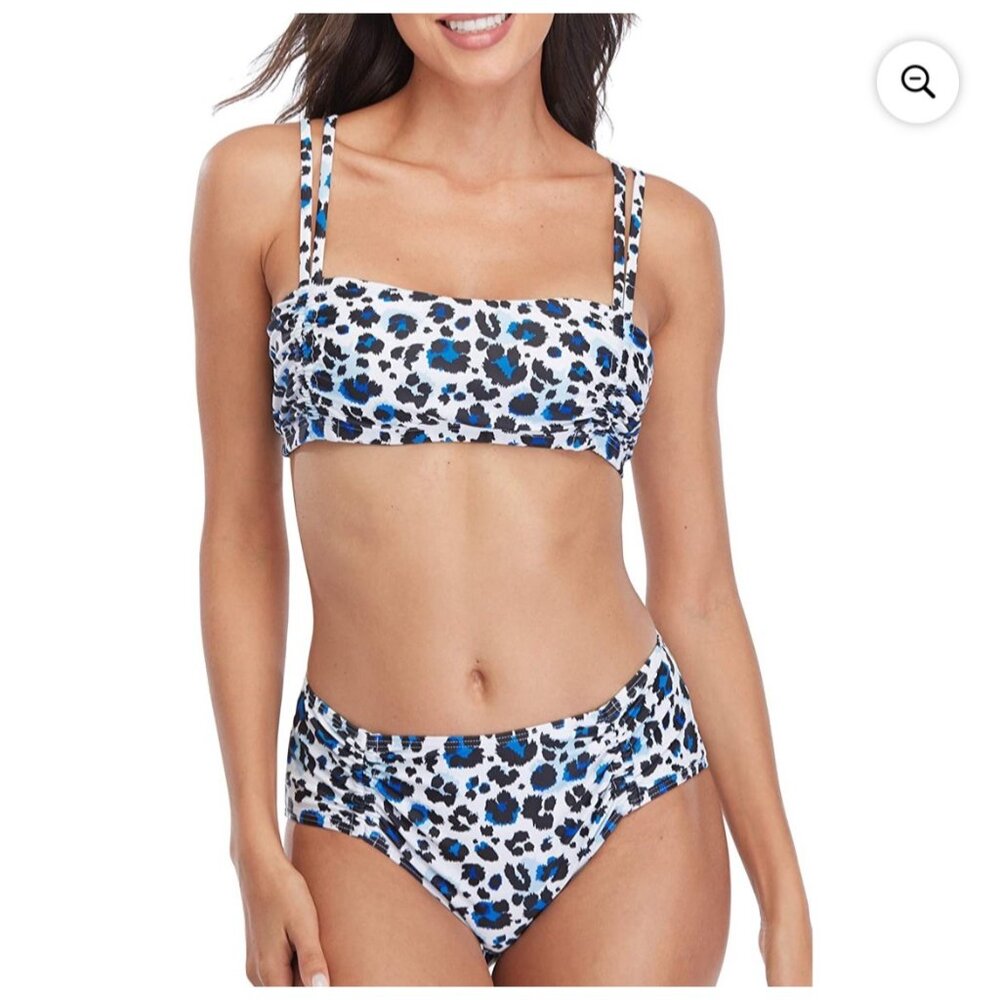 NWT Two Piece Leopard Print Bikini Swimsuit High-Waist Bottoms Strappy Top XL